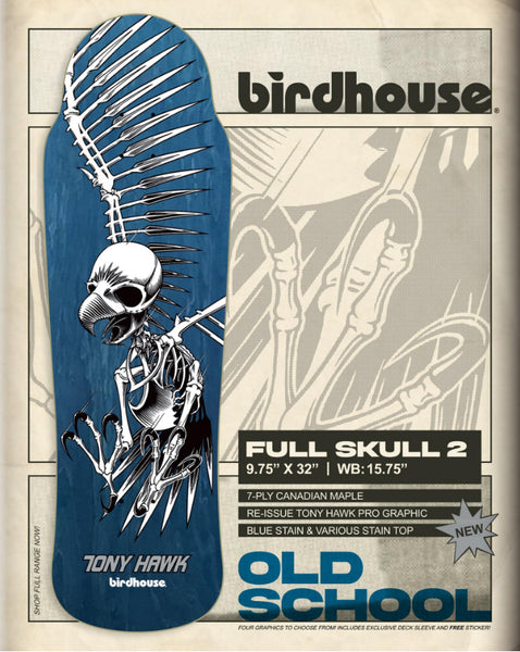 Birdhouse skateboard deck Old School Full Skull 2 9.75"
