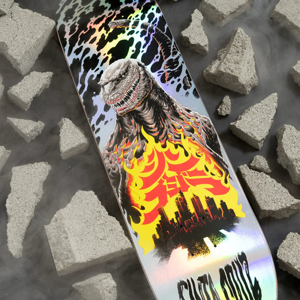 Santa Cruz x Godzilla skateboard deck Shin Knox Firepit 8.5"