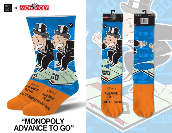 Odd Sox crew socks Monopoly Advance to Go Orange US 8-12