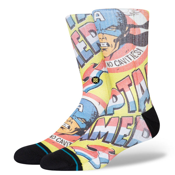 Stance Socks Captain America No Cavities Adult Crew Socks Yellow