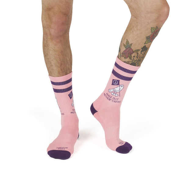 American Socks Peace Out Mid High Pink Socks One Size AS230