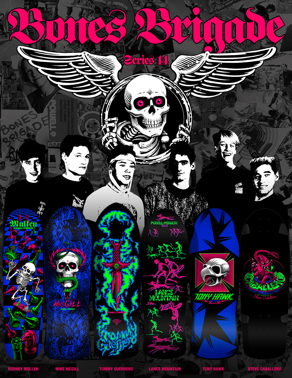 Powell Peralta Bones Brigade Series 14 x6 Skateboard Decks (Mullen, McGill, Guerrero, Mountain, Hawk & Caballero)