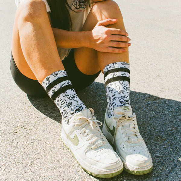 American Socks No Direction Mid High Socks Black White AS342L