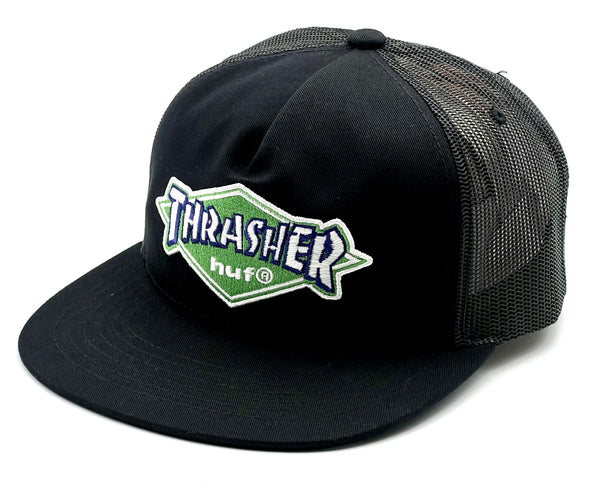 Huf x Thrasher trucker hat Logo Twill Black