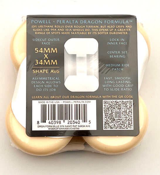 Powell Peralta skateboard wheels Dragon Formula Nano Rats AV6 97A 54mm (Pack of 4)