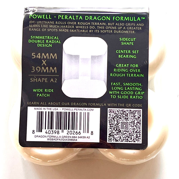 Powell Peralta skateboard wheels Dragon Formula A2 88A 54mm (Pack of 4)