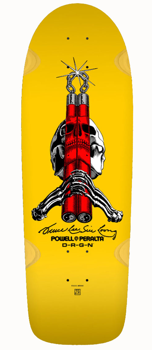 Powell Peralta x Bruce Lee skateboard deck Skull & Sword Yellow 10"