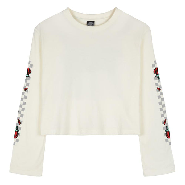 Santa Cruz Women's Check Floral Sleeve L/S T-Shirt Size 8 White Sample 50% off