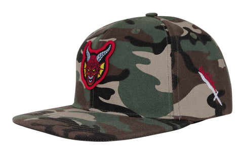 Santa Cruz x Stranger Things Season 5 snapback cap Hellfire Club Camo