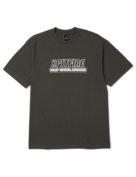 Huf x Spitfire tee shirt Burn Heavyweight - Washed Black