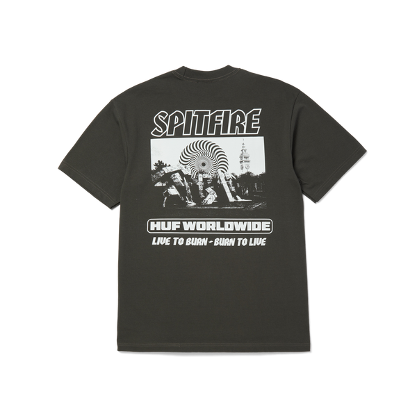 Huf x Spitfire tee shirt Burn Heavyweight - Washed Black