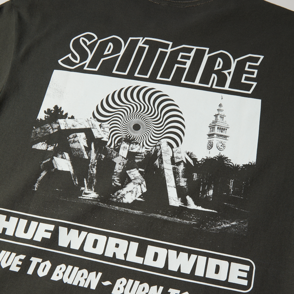 Huf x Spitfire tee shirt Burn Heavyweight - Washed Black