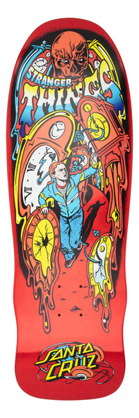 Santa Cruz x Stranger Things Season 5 skateboard deck Melting Clock Red 9.7"