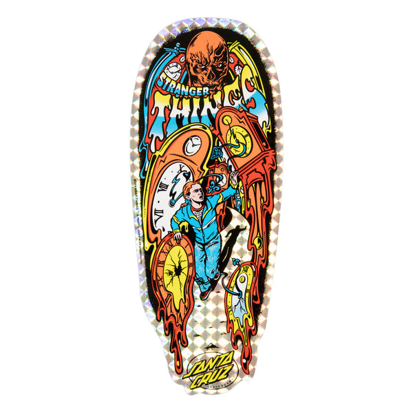 Santa Cruz x Stranger Things Season 5 skateboard deck Melting Clock Red 9.7"