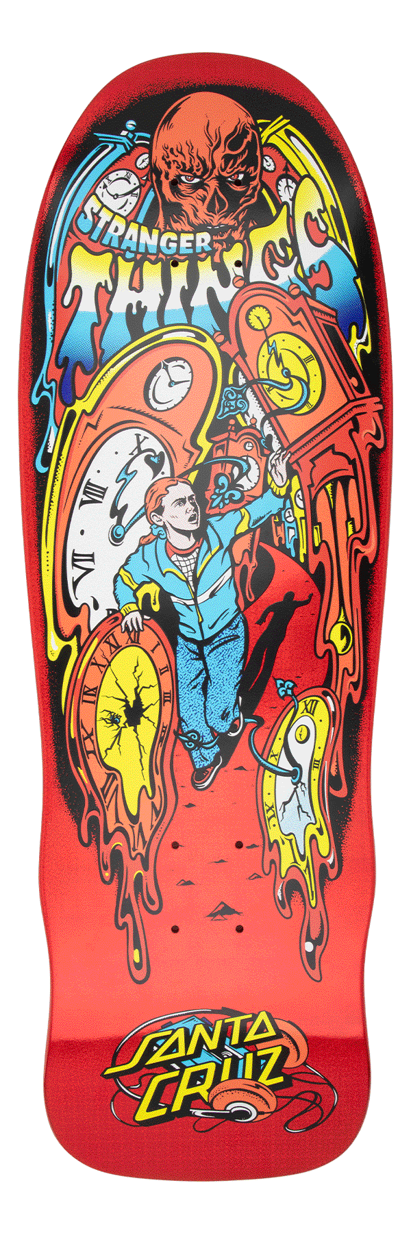 Santa Cruz x Stranger Things Season 5 skateboard deck Melting Clock Red 9.7"