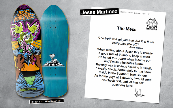 World Industries skateboard deck Jesse Martinez Rock'em Sock'em 10.126"