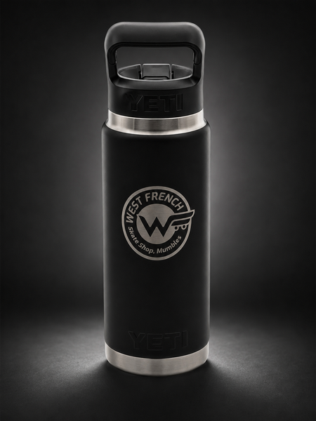 YETI x West French Mumbles Skate Shop Rambler Straw Bottle 26oz – Black Engraved Edition