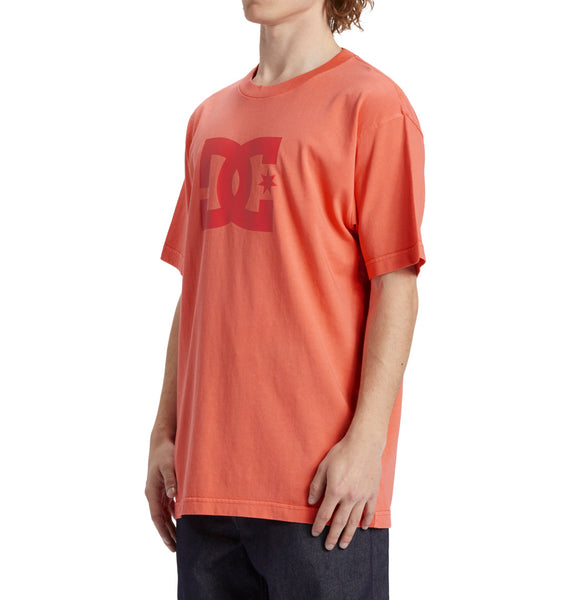 DC Mens Star Pigment Dye T-Shirt Hot Coral Enzyme Wash