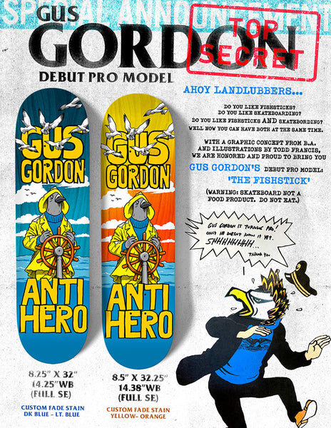 Anti Hero skateboard deck Gus Gordon The Fishstick 8.5"