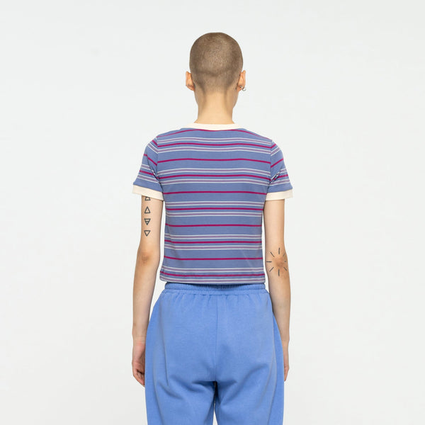 Santa Cruz Mini Mono Hand Ringer Womens T-Shirt Violet Stripe Small Sample 50% OFF