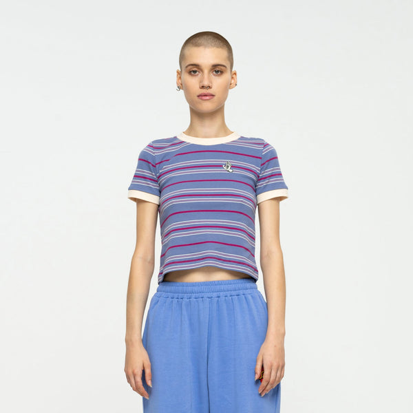 Santa Cruz Mini Mono Hand Ringer Womens T-Shirt Violet Stripe Small Sample 50% OFF