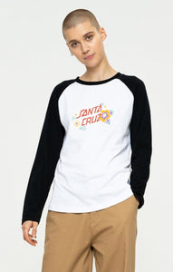 Santa Cruz  LS Tee Shirt Free Spirit Floral Baseball White/Black Small Sample 50% OFF