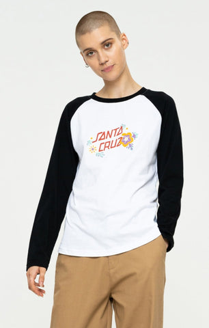 Santa Cruz  LS Tee Shirt Free Spirit Floral Baseball White/Black Small Sample 50% OFF