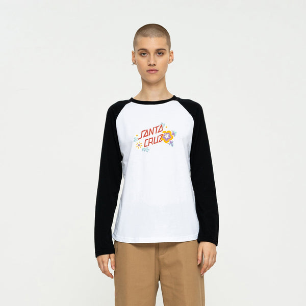 Santa Cruz  LS Tee Shirt Free Spirit Floral Baseball White/Black Small Sample 50% OFF