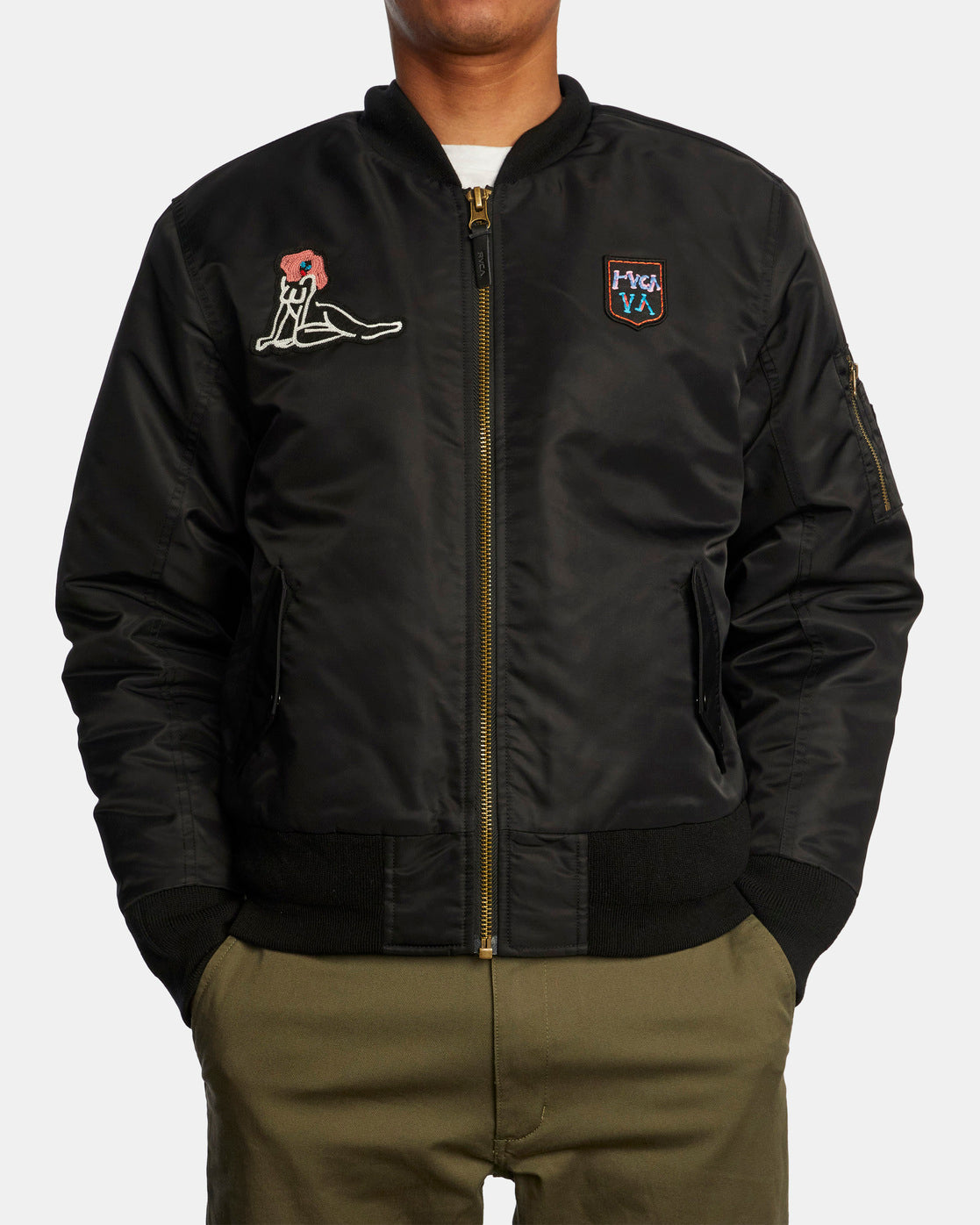 RVCA Mark Oblow Va-1  Satin Flight Jacket for Men Medium Black Sample 60% off