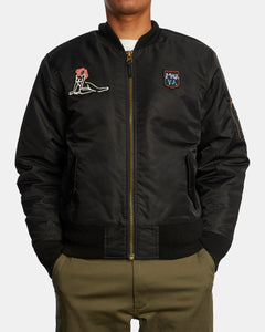 RVCA Mark Oblow Va-1  Satin Flight Jacket for Men Medium Black Sample 60% off