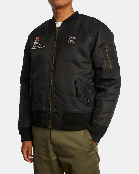 RVCA Mark Oblow Va-1  Satin Flight Jacket for Men Medium Black Sample 60% off