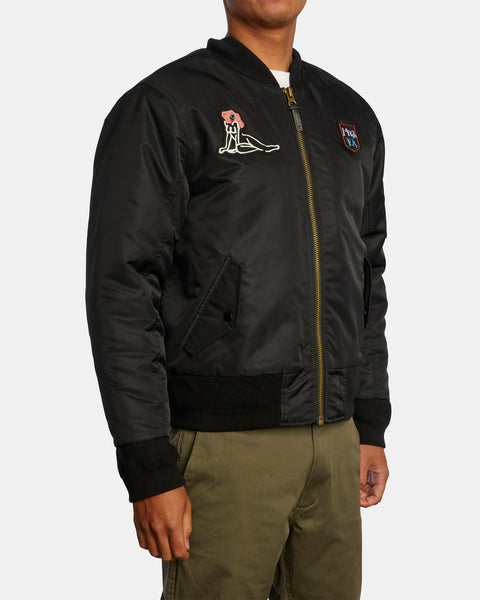 RVCA Mark Oblow Va-1  Satin Flight Jacket for Men Medium Black Sample 60% off