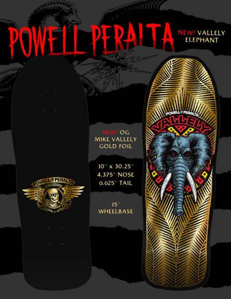 Powell Peralta skateboard deck Mike Vallely Elephant Gold Foil 10"