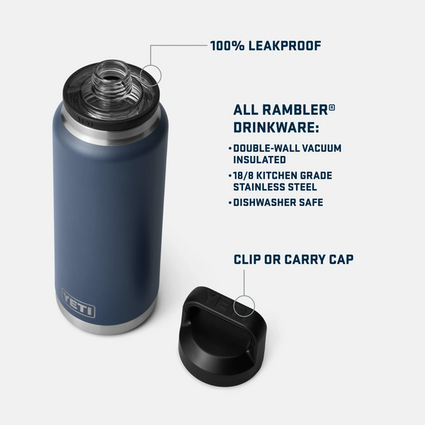 Yeti Rambler Bottle Insulated Drink Black 36oz with chug cap