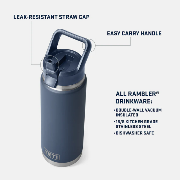 Yeti Rambler Straw Bottle Insulated Navy 26oz