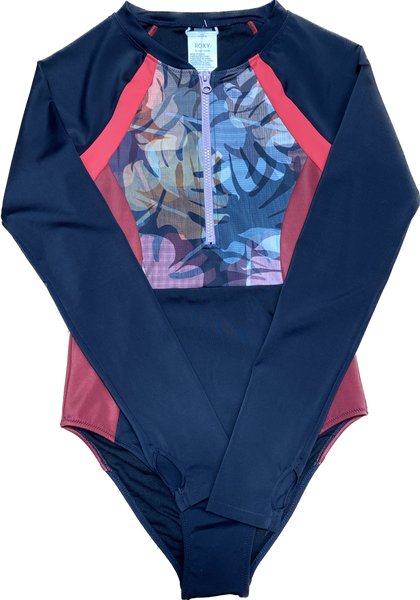 Roxy Fitness Long Sleeve Swimsuit Printed Black Camo Small Sample 50% Off SERJWR03525