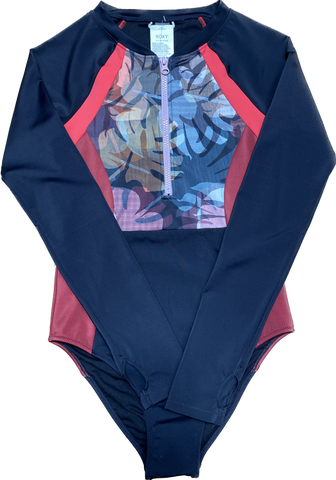 Roxy Fitness Long Sleeve Swimsuit Printed Black Camo Small Sample 50% Off SERJWR03525