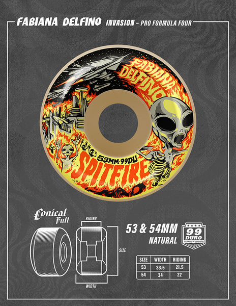 Spitfire skateboard wheels Formula Four Fabiana Invasion Conical Full 99A 54mm (Pack of 4)