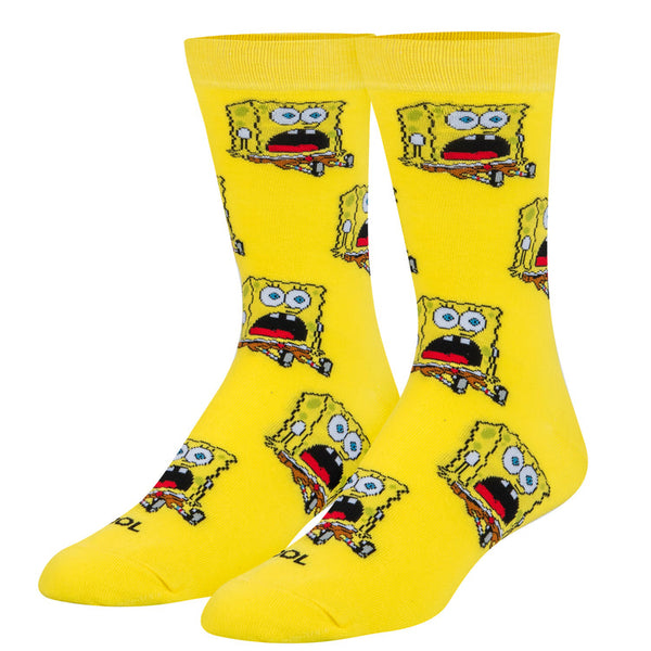 Cool Socks Surprised Bob Mens Crew Socks Yellow Size UK 7-11