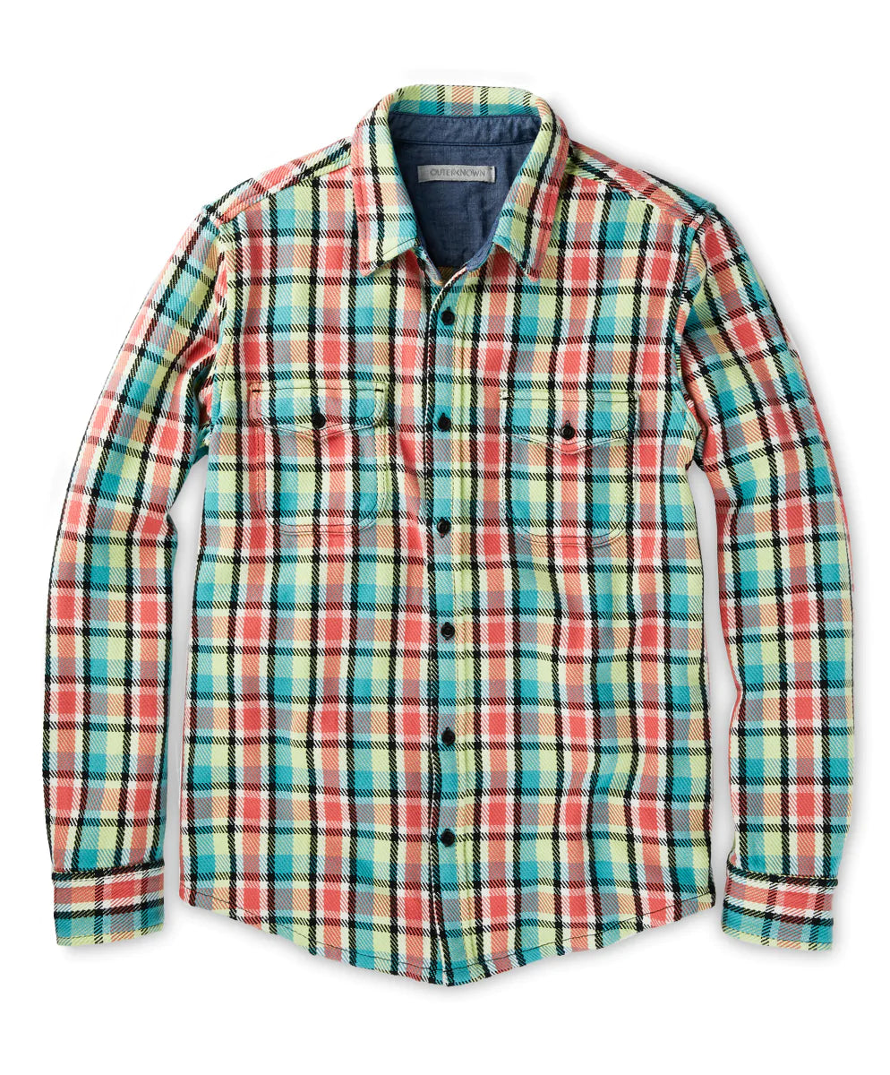 Outerknown Blanket Shirt Bright Coral Pallisades Plaid 1310023W-BCX