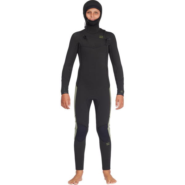 Billabong 5/4mm Absolute Chest Zip Boys Wetsuit Hooded Military Black F45B36