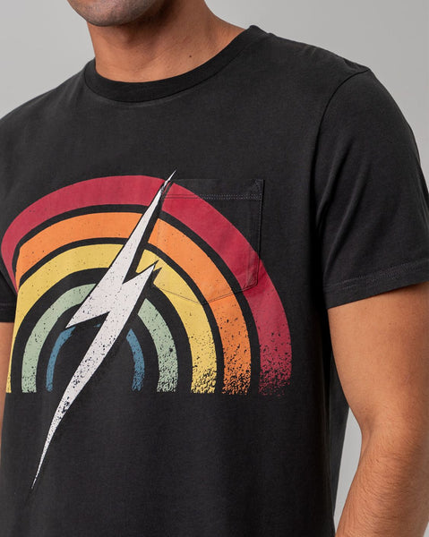 Lightning Bolt Rainbow Print T-Shirt Black Pocket 99AMATSTU16K04