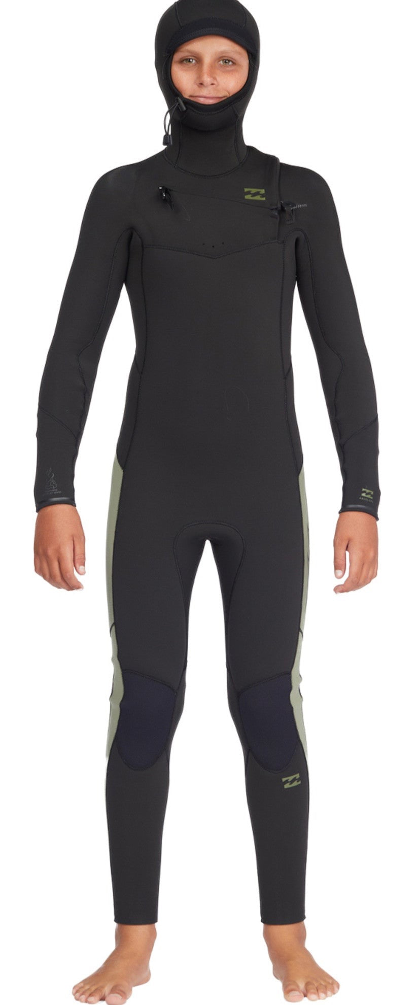 Billabong 5/4mm Absolute Chest Zip Boys Wetsuit Hooded Military Black F45B36
