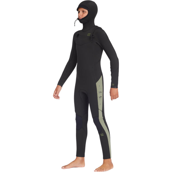 Billabong 5/4mm Absolute Chest Zip Boys Wetsuit Hooded Military Black F45B36