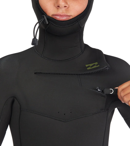 Billabong 5/4mm Absolute Chest Zip Boys Wetsuit Hooded Military Black F45B36