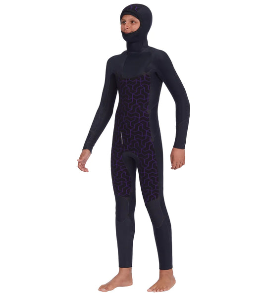 Billabong 5/4mm Absolute Chest Zip Boys Wetsuit Hooded Military Black F45B36