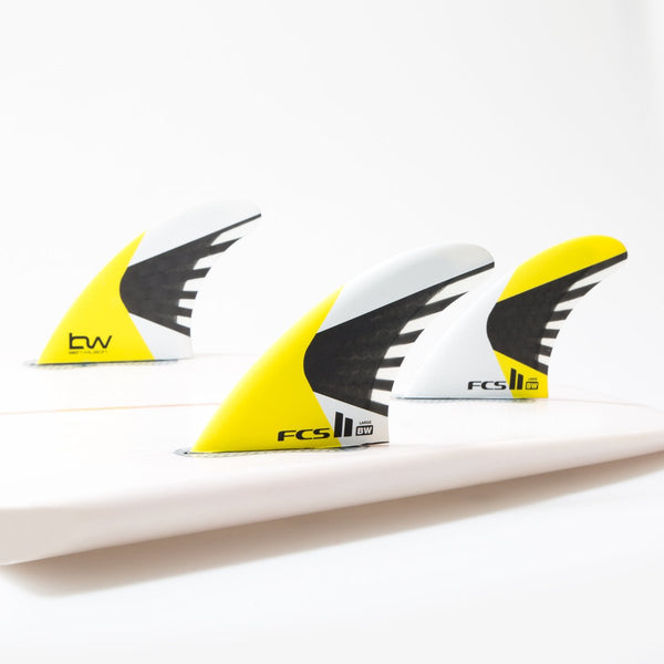 FCS II - Ben Wilson Tri fins / Thruster set Carbon White/Yellow - FBWL-CC01-LG-TS-R - Size Large