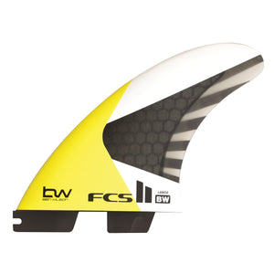 FCS II - Ben Wilson Tri fins / Thruster set Carbon White/Yellow - FBWL-CC01-LG-TS-R - Size Large