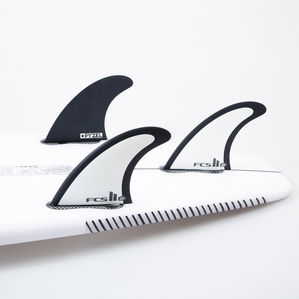 FCS II Shaper Series Jon Pyzel Thruster Tri Fins Black/White Large FJPM-PC01-LG-TS-R