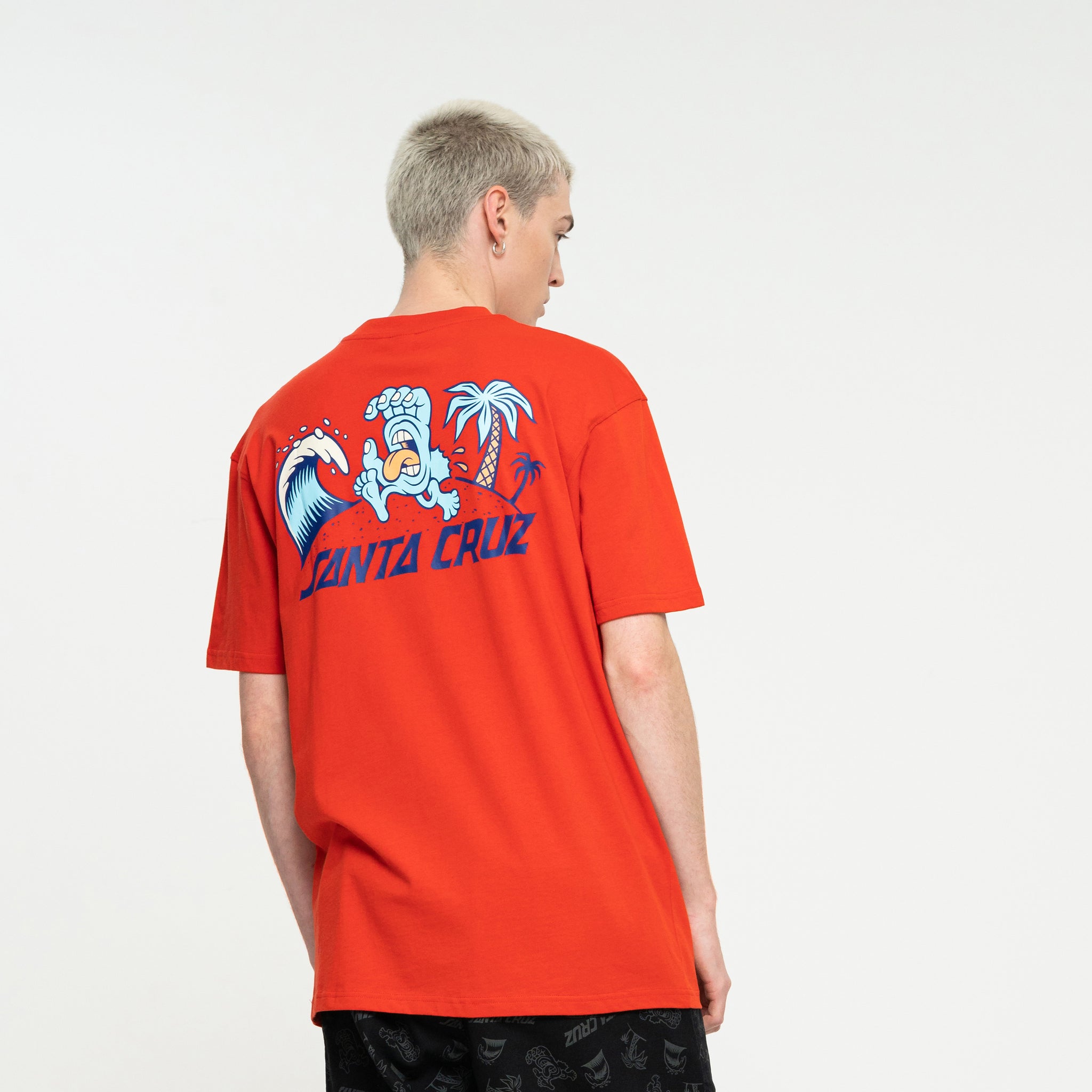 Santa Cruz Beach Bum Hand Scene T-Shirt Artisanal Red Sample 50% OFF